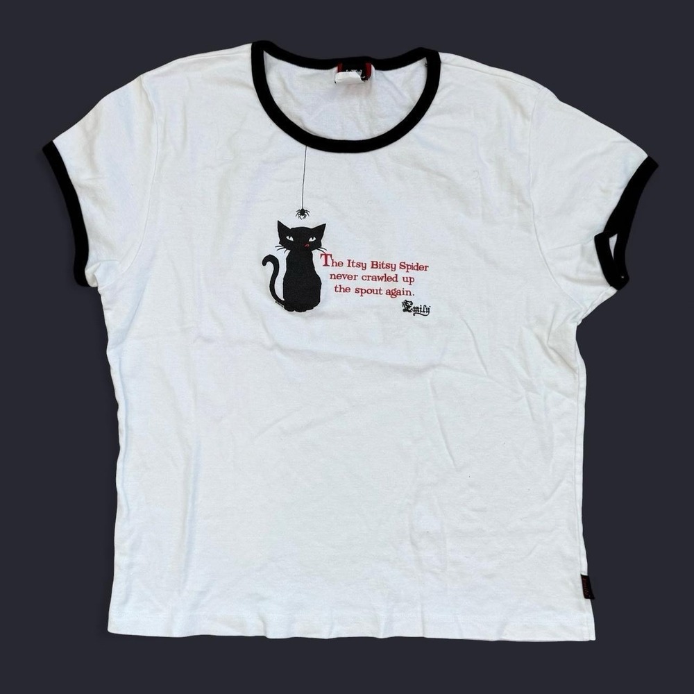 Vintage Emily the Strange Ringer T-Shirt Women's XXL Made In USA Cat Goth Y2K